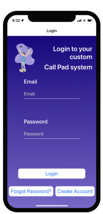 Screenshot of Call Pad Mobile User Login Screen